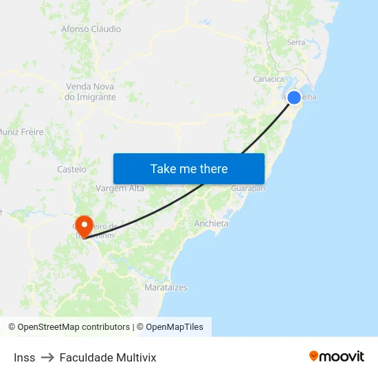Inss to Faculdade Multivix map