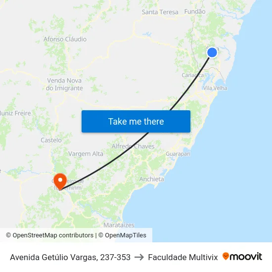 Avenida Getúlio Vargas, 237-353 to Faculdade Multivix map