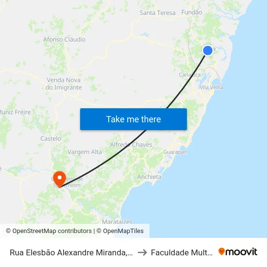 Rua Elesbão Alexandre Miranda, 114 to Faculdade Multivix map