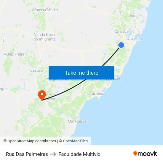Rua Das Palmeiras to Faculdade Multivix map