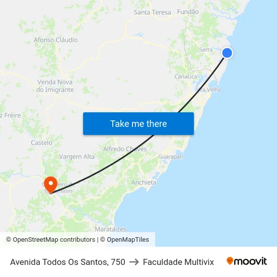 Avenida Todos Os Santos, 750 to Faculdade Multivix map