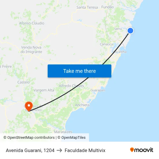 Avenida Guarani, 1204 to Faculdade Multivix map
