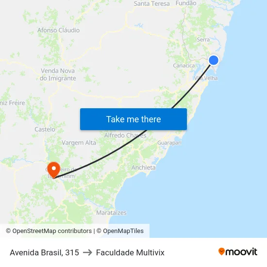 Avenida Brasil, 315 to Faculdade Multivix map