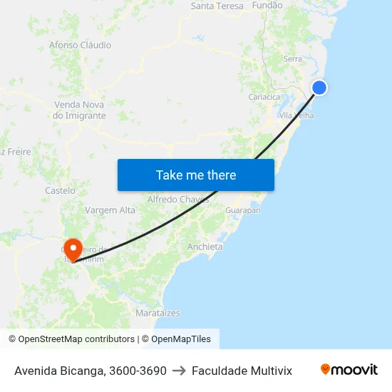 Avenida Bicanga, 3600-3690 to Faculdade Multivix map
