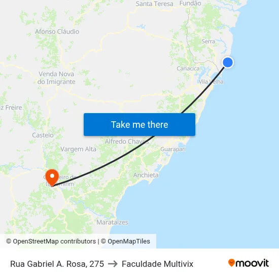 Rua Gabriel A. Rosa, 275 to Faculdade Multivix map