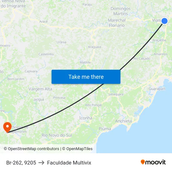 Br-262, 9205 to Faculdade Multivix map
