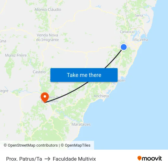 Prox. Patrus/Ta to Faculdade Multivix map