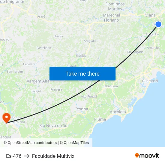 Es-476 to Faculdade Multivix map