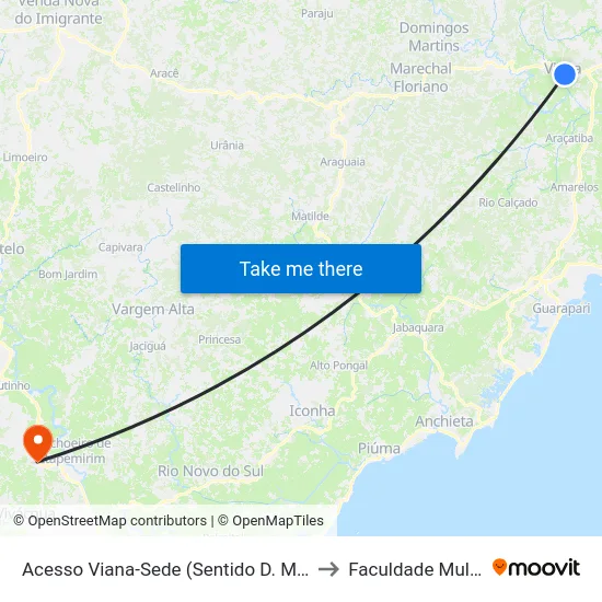 Acesso Viana-Sede (Sentido D. Martins) to Faculdade Multivix map