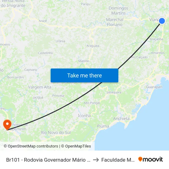 Br101 - Rodovia Governador Mário Covas, 164 to Faculdade Multivix map