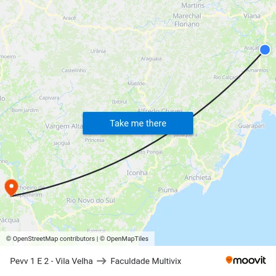 Pevv 1 E 2 - Vila Velha to Faculdade Multivix map