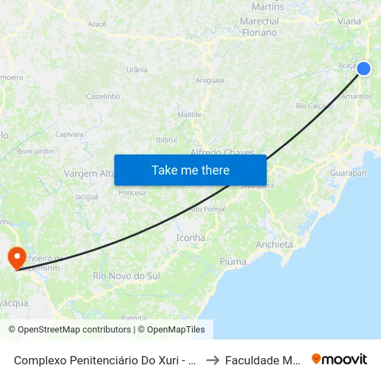 Complexo Penitenciário Do Xuri - Vila Velha to Faculdade Multivix map