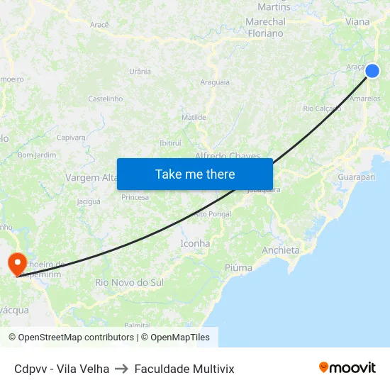 Cdpvv - Vila Velha to Faculdade Multivix map