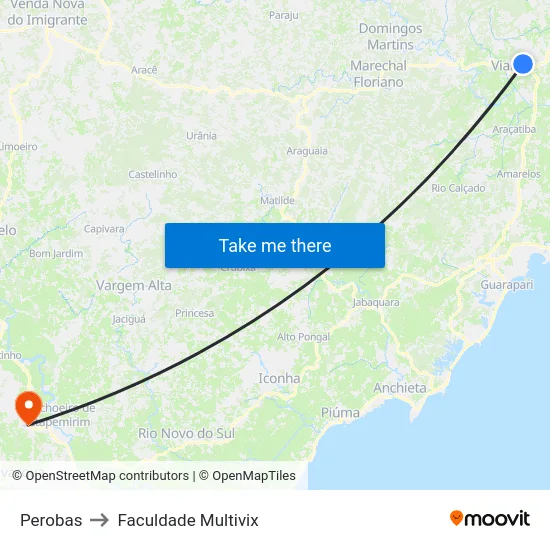 Perobas to Faculdade Multivix map
