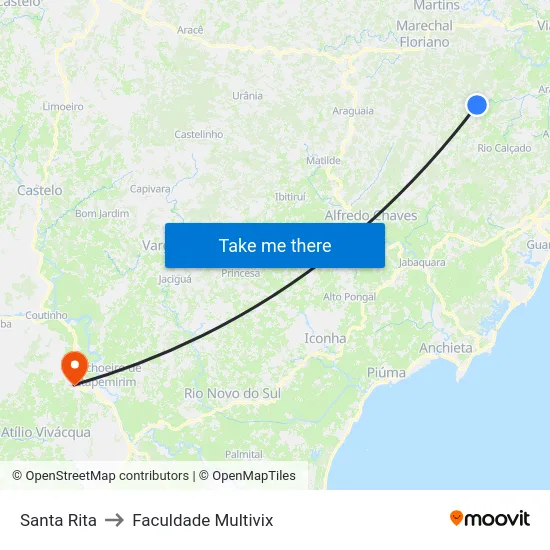 Santa Rita to Faculdade Multivix map