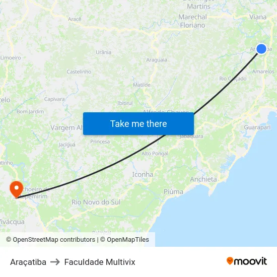 Araçatiba to Faculdade Multivix map
