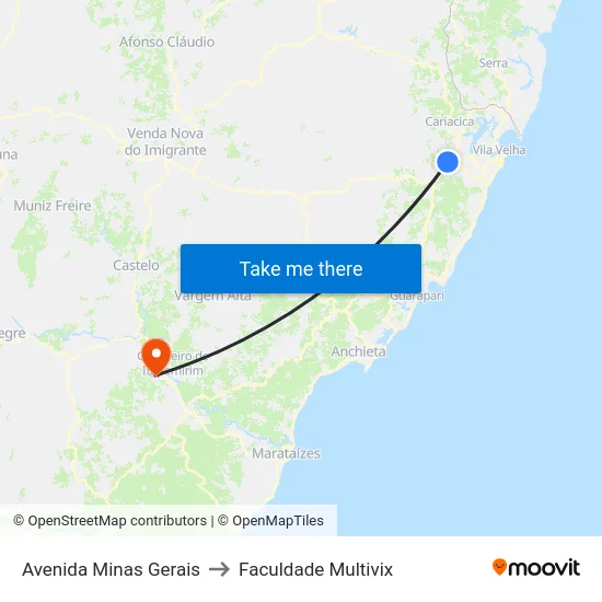 Avenida Minas Gerais to Faculdade Multivix map