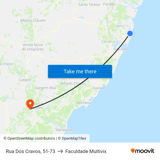 Rua Dos Cravos, 51-73 to Faculdade Multivix map