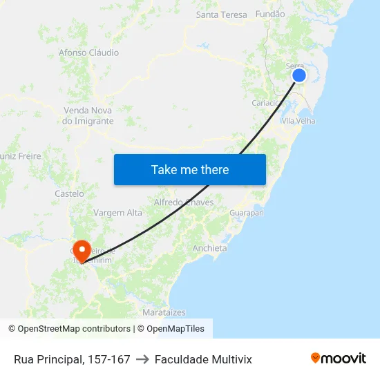 Rua Principal, 157-167 to Faculdade Multivix map
