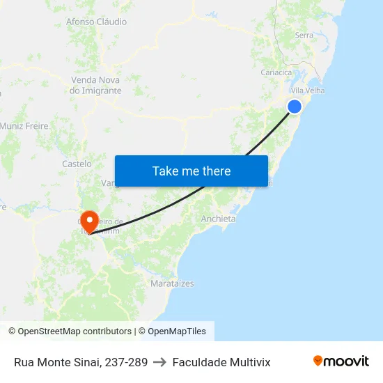 Rua Monte Sinai, 237-289 to Faculdade Multivix map