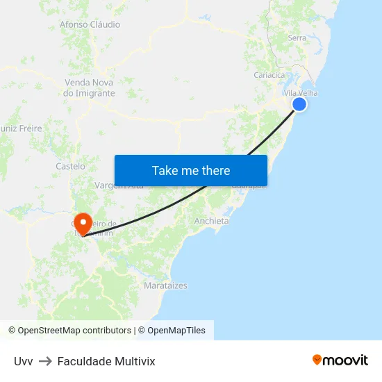 Uvv to Faculdade Multivix map