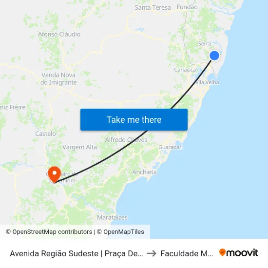Avenida Região Sudeste | Praça De Barcelona to Faculdade Multivix map