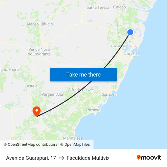 Avenida Guarapari, 17 to Faculdade Multivix map