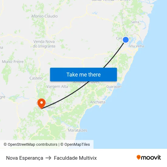 Nova Esperança to Faculdade Multivix map
