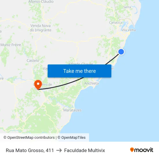 Rua Mato Grosso, 411 to Faculdade Multivix map