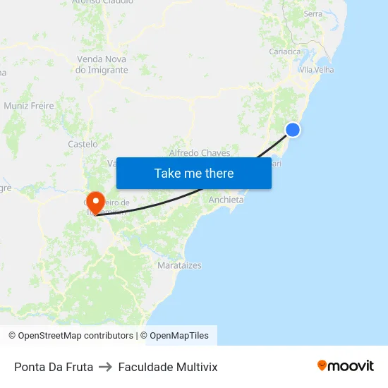 Ponta Da Fruta to Faculdade Multivix map
