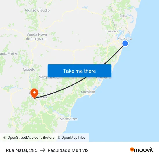 Rua Natal, 285 to Faculdade Multivix map