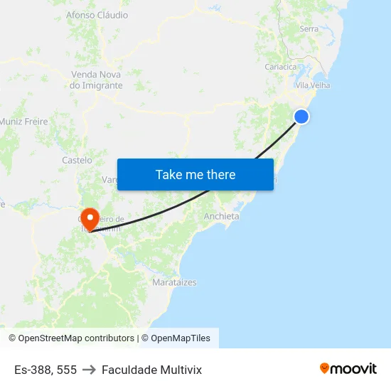 Es-388, 555 to Faculdade Multivix map