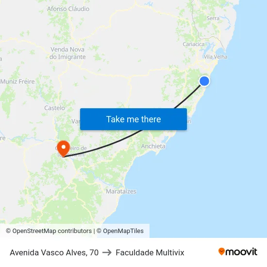 Avenida Vasco Alves, 70 to Faculdade Multivix map
