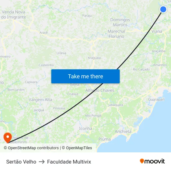 Sertão Velho to Faculdade Multivix map