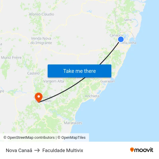 Nova Canaã to Faculdade Multivix map