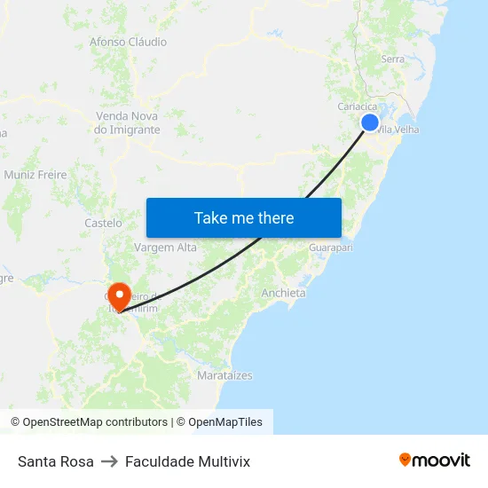 Santa Rosa to Faculdade Multivix map