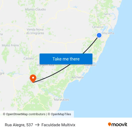 Rua Alegre, 537 to Faculdade Multivix map