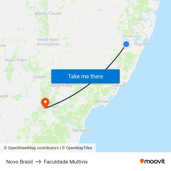 Novo Brasil to Faculdade Multivix map