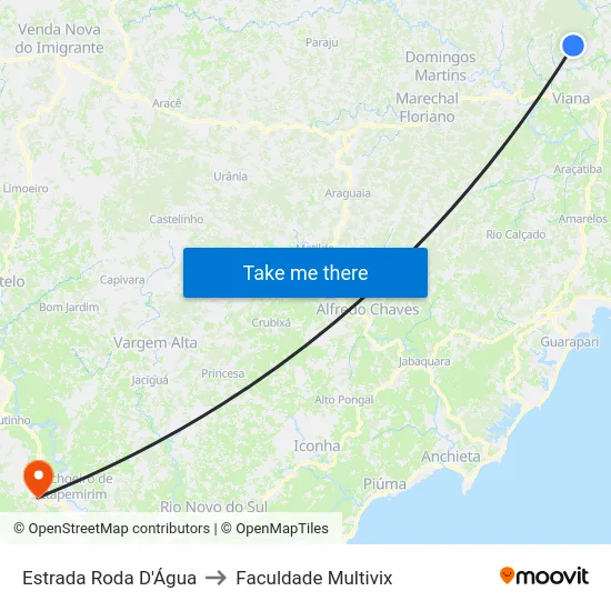 Estrada Roda D'Água to Faculdade Multivix map