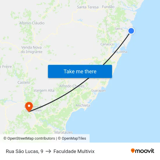 Rua São Lucas, 9 to Faculdade Multivix map