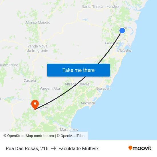 Rua Das Rosas, 216 to Faculdade Multivix map