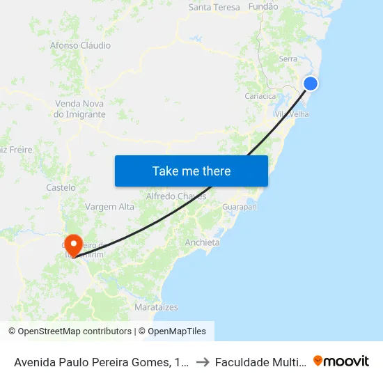 Avenida Paulo Pereira Gomes, 1813 to Faculdade Multivix map