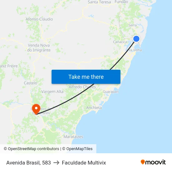 Avenida Brasil, 583 to Faculdade Multivix map