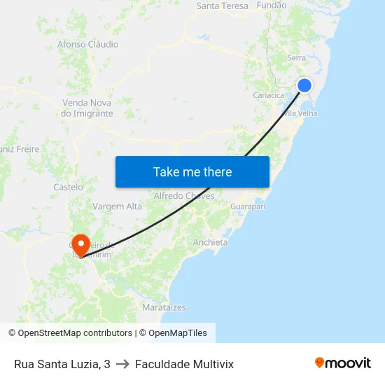 Rua Santa Luzia, 3 to Faculdade Multivix map