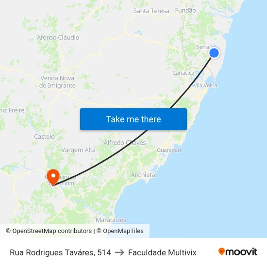 Rua Rodrigues Taváres, 514 to Faculdade Multivix map