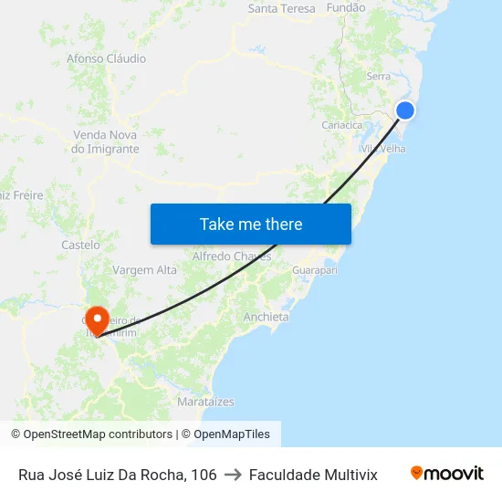 Rua José Luiz Da Rocha, 106 to Faculdade Multivix map