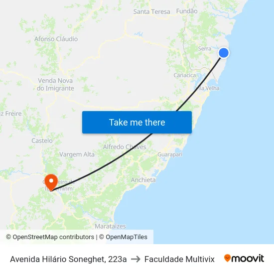 Avenida Hilário Soneghet, 223a to Faculdade Multivix map
