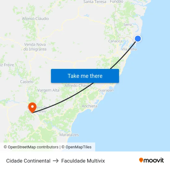 Cidade Continental to Faculdade Multivix map