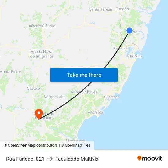 Rua Fundão, 821 to Faculdade Multivix map
