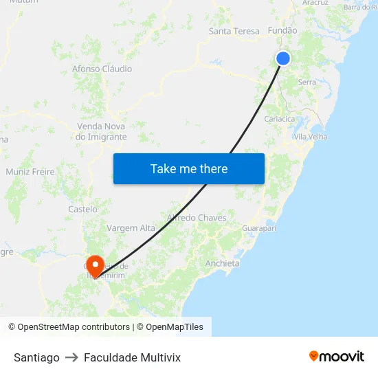 Santiago to Faculdade Multivix map